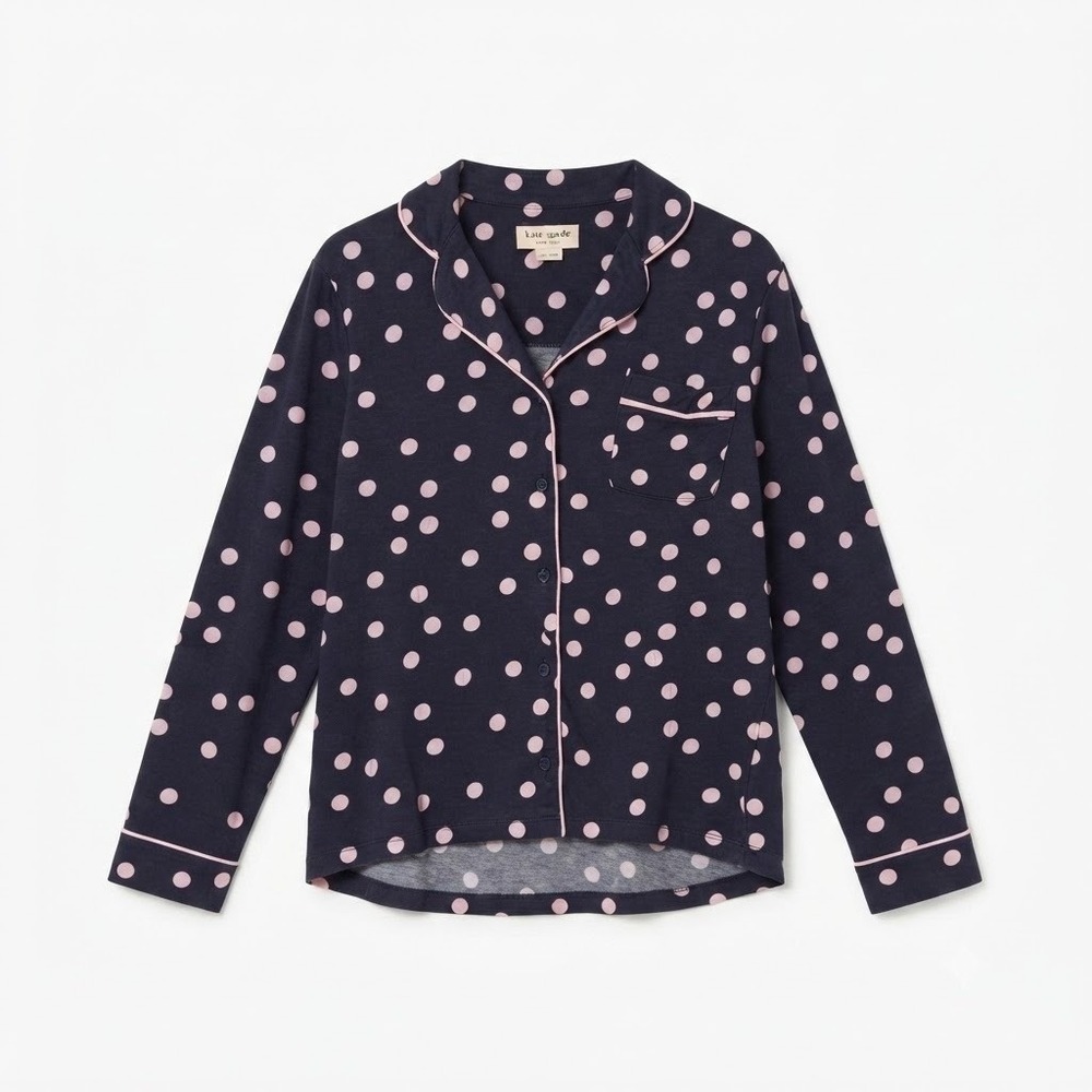 Kate Spade Navy Polka Dot PJ Top Cottagecore Cozy Sleepwear L - Picture 5 of 5